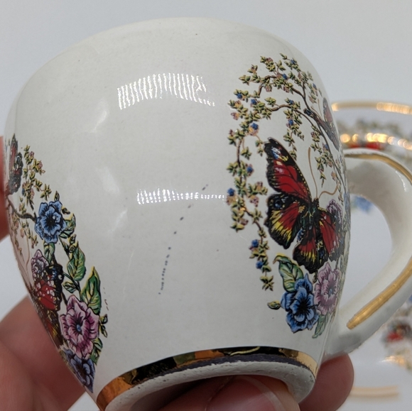 Manousakis Keramik Small Ceramic Butterfly Floral Bone China Espresso Tea Cup - Picture 10 of 13